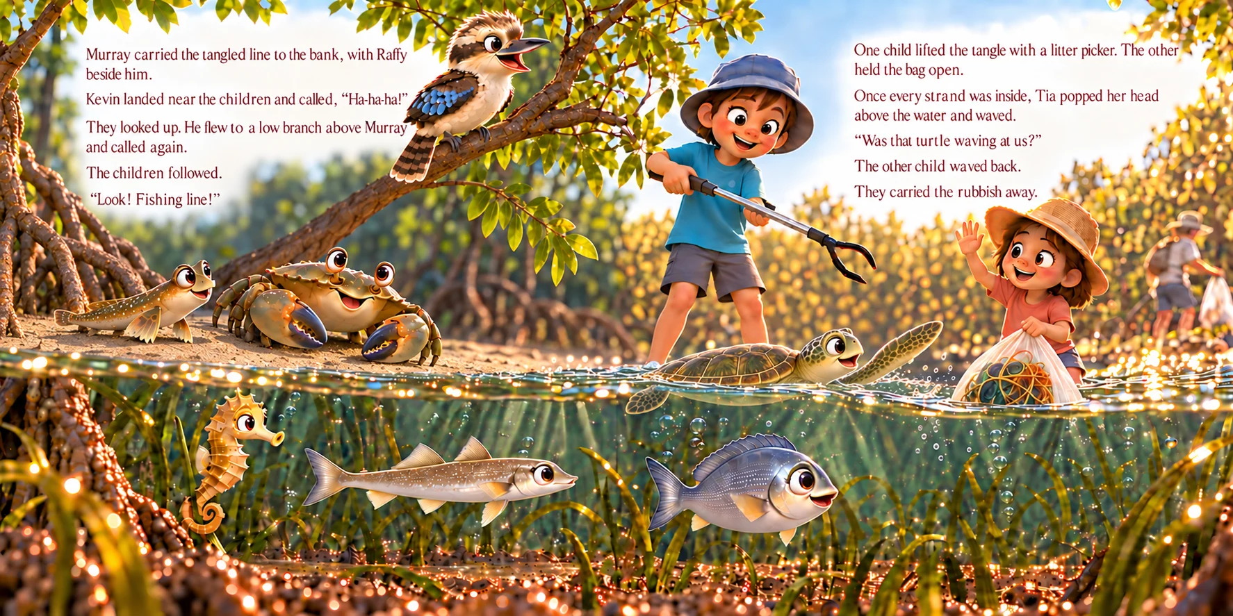 The friends together beside the mangroves