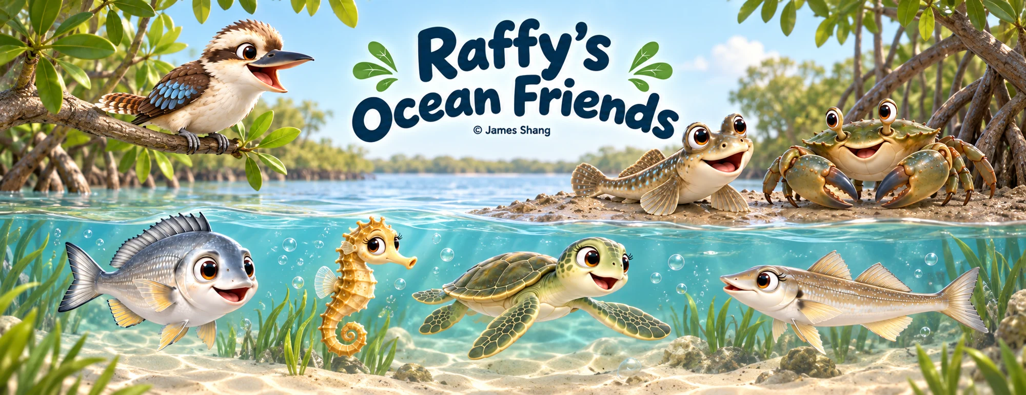 Raffy and his six ocean friends together in their Australian coastal home